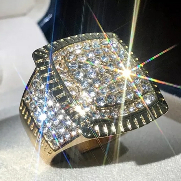 Yellow Gold Simulated Diamonds Ring for Men - Picture 5 of 6